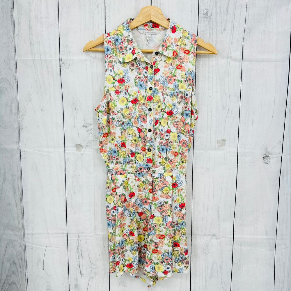 NEW LC Lauren Conrad SMALL Cream Floral Romper Sleeveless Button Up Front